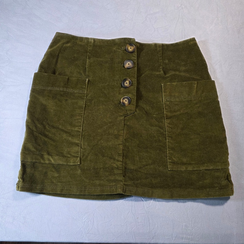 BDG Urban Outfitters Olive Green Corduroy Velvet Button Front Mini Skirt Small